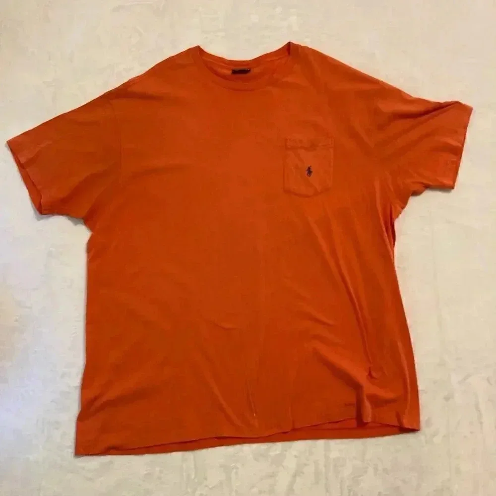 Polo‎ Ralph Lauren T-Shirt Mens XL Orange Cotton Vintage Made in USA Pocket Tee